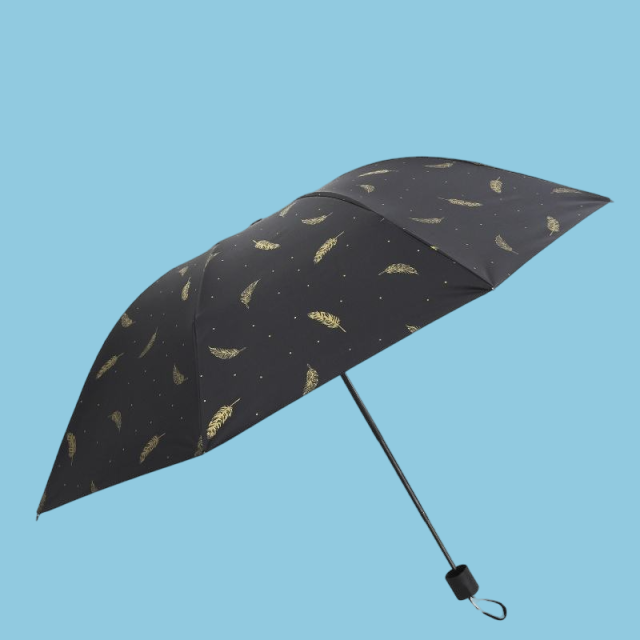 Bronzing Feather Umbrella Black UV Proof Coating Chromatic Sunshade 3 Folding Section Umbrella