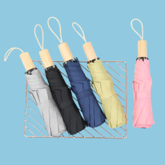 23 Inch 8 Bone Eco-friendly Solid Wooden Fold Umbrella Discount Design Sturdy Windproof Three Folding Umbrella
