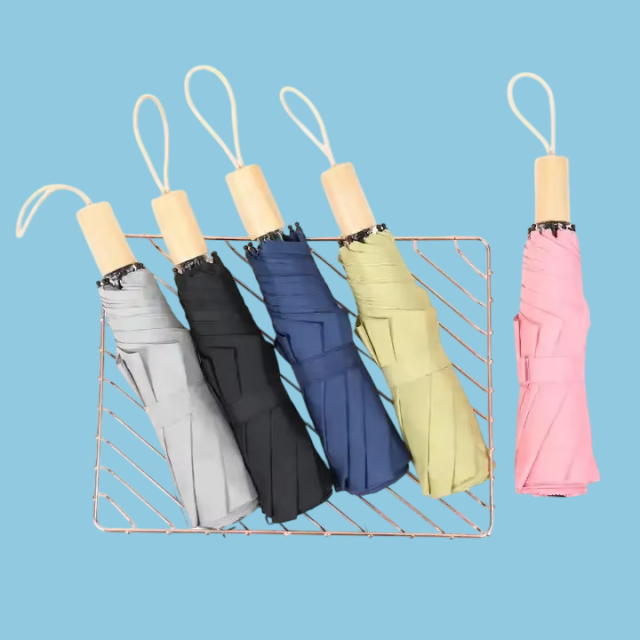 23 Inch 8 Bone Eco-friendly Solid Wooden Fold Umbrella Discount Design Sturdy Windproof Three Folding Umbrella