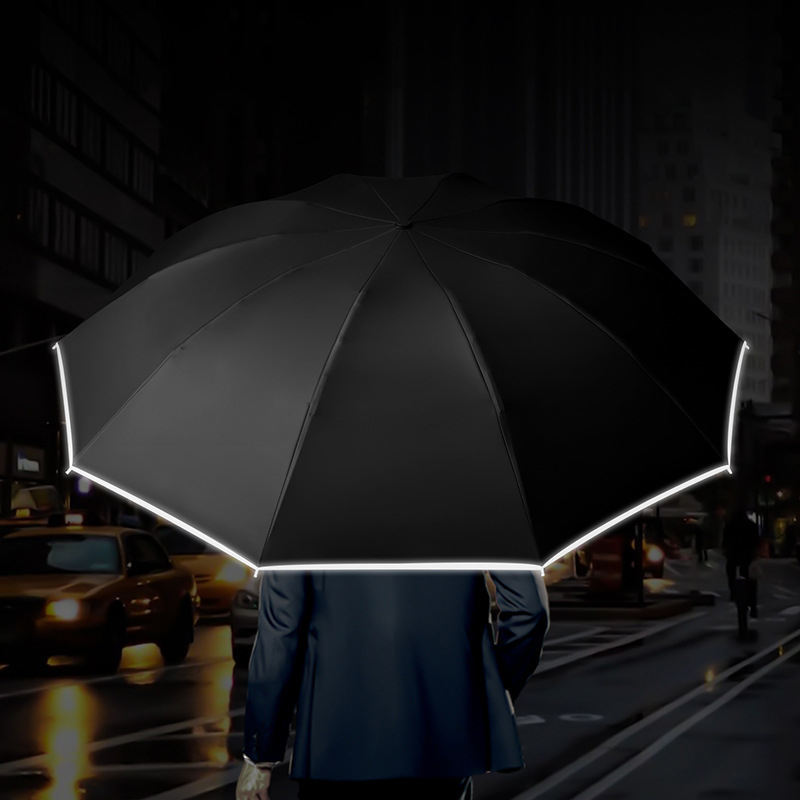 Automatic wholesale reverse 10 ribs reflective parapluie custom wooden handle windproof inverted uv protection folding umbrella
