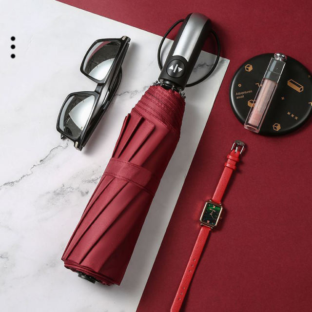 Fashionable umbrella supplier travel umbrella black pongee waterproof auto Paraguas 8 10 12 ribs 3 Folding UV Automatic umbrella