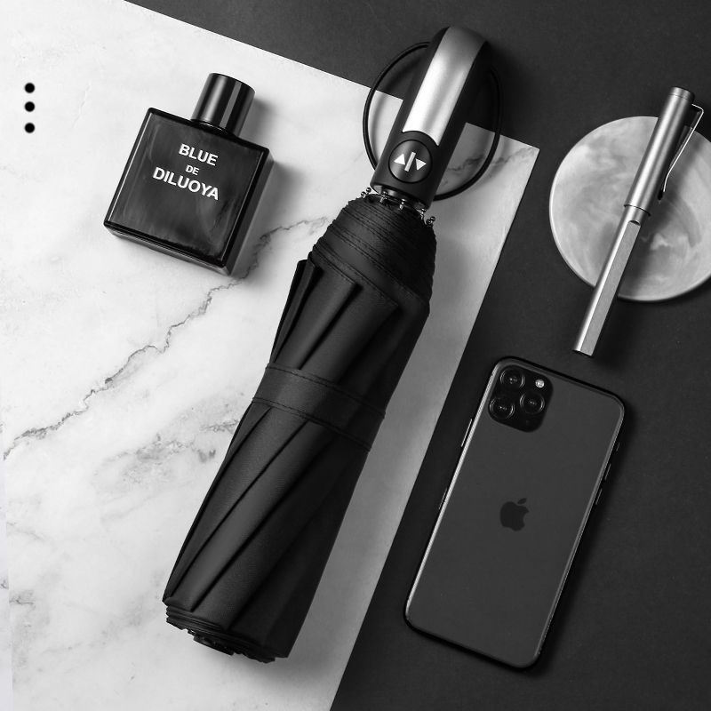 Fashionable umbrella supplier travel umbrella black pongee waterproof auto Paraguas 8 10 12 ribs 3 Folding UV Automatic umbrella