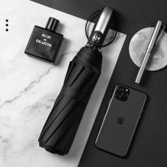 Fashionable umbrella supplier travel umbrella black pongee waterproof auto Paraguas 8 10 12 ribs 3 Folding UV Automatic umbrella