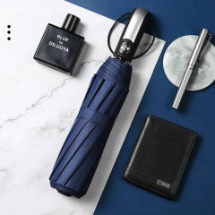 Fashionable umbrella supplier travel umbrella black pongee waterproof auto Paraguas 8 10 12 ribs 3 Folding UV Automatic umbrella