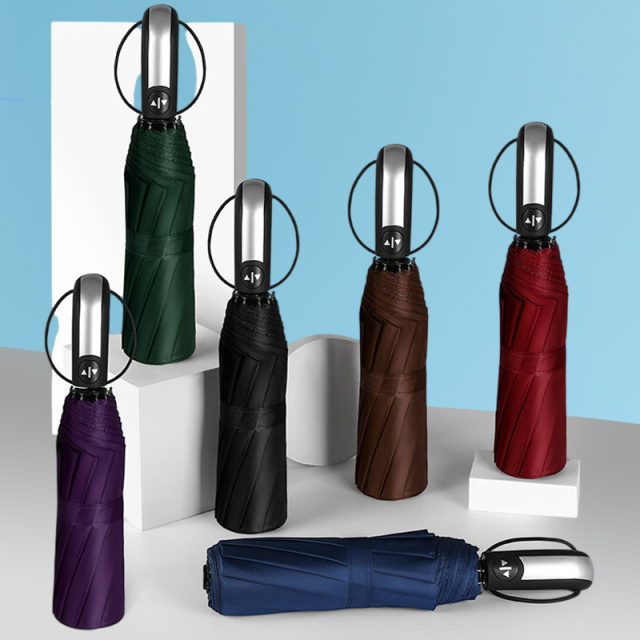 Fashionable umbrella supplier travel umbrella black pongee waterproof auto Paraguas 8 10 12 ribs 3 Folding UV Automatic umbrella