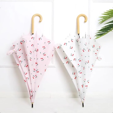 Custom Logo Print Freshly Simple Solid Color Wooden Handle Umbrella Fashionable Minimalist 8K Adults Men's Women's Sun Shield