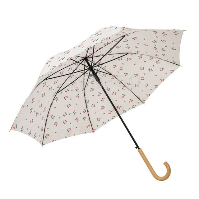 Custom Logo Print Freshly Simple Solid Color Wooden Handle Umbrella Fashionable Minimalist 8K Adults Men's Women's Sun Shield