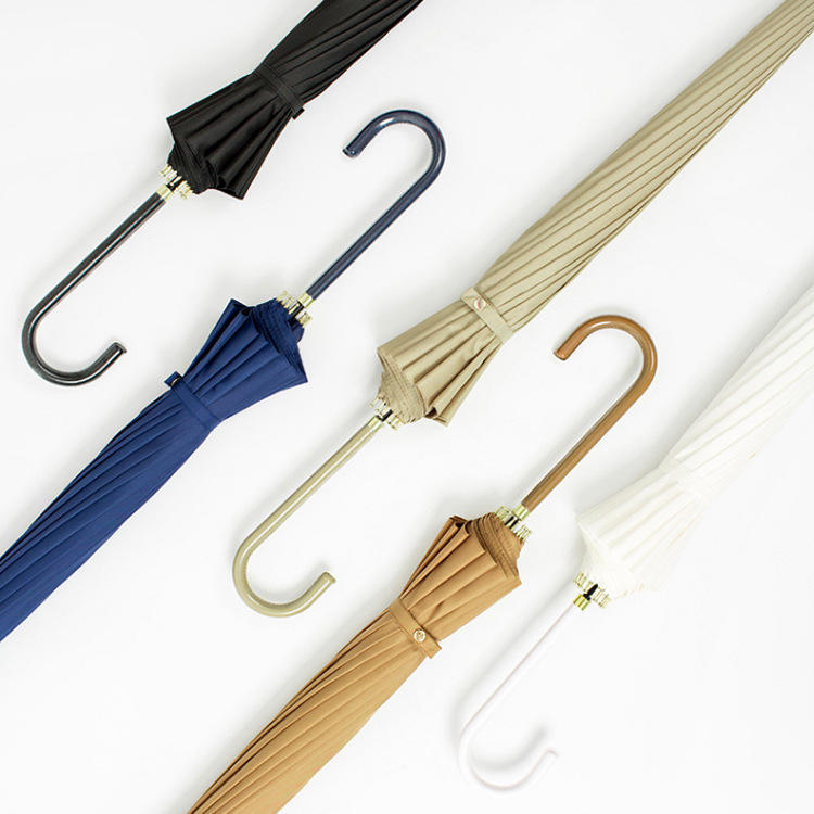 16k Windproof Umbrella Long Handle,Simple Solid Color Custom Logo Wooden Handle Straight Umbrella