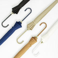 16k Windproof Umbrella Long Handle,Simple Solid Color Custom Logo Wooden Handle Straight Umbrella