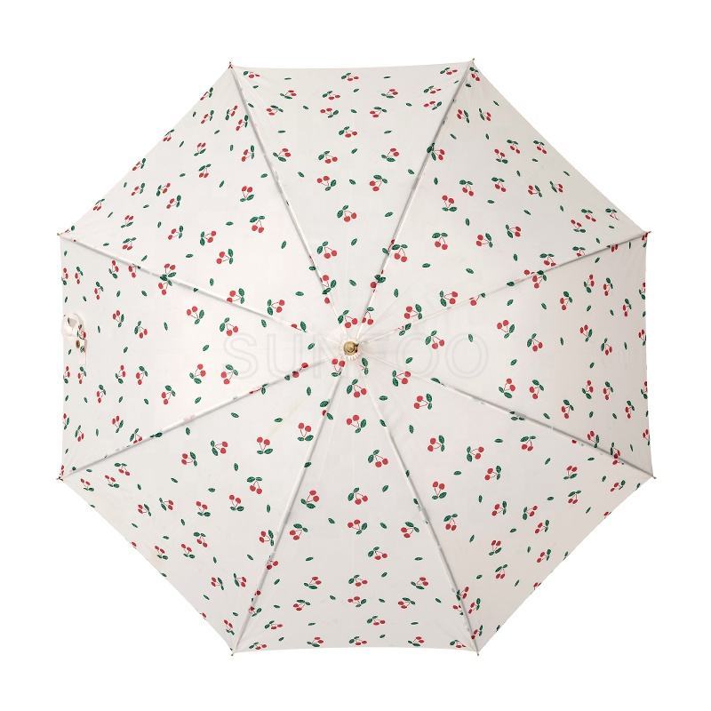 Custom Logo Print Freshly Simple Solid Color Wooden Handle Umbrella Fashionable Minimalist 8K Adults Men's Women's Sun Shield