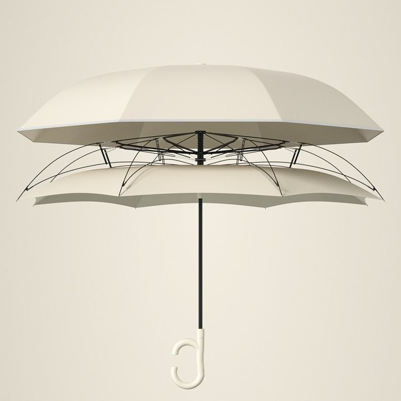 Double Layer Auto Open Inverted Reverse C-Shaped Handle Easy Grip Windproof Umbrella