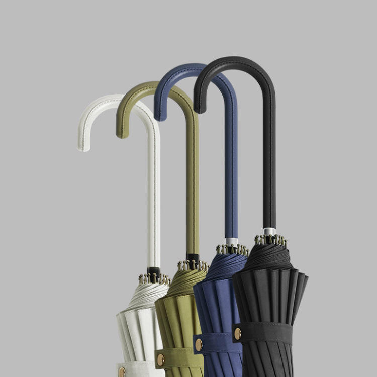 16k Windproof Umbrella Long Handle,Simple Solid Color Custom Logo Wooden Handle Straight Umbrella