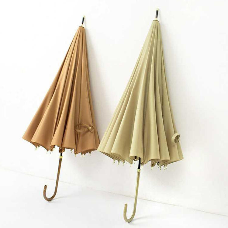 16k Windproof Umbrella Long Handle,Simple Solid Color Custom Logo Wooden Handle Straight Umbrella