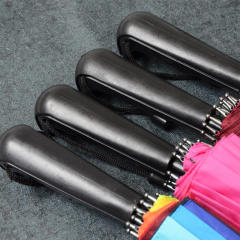 16k Rainbow Colors Black Steel Frame Long Handle Straight Anti-UV Windproof Rain Stick Auto Open Large Umbrella