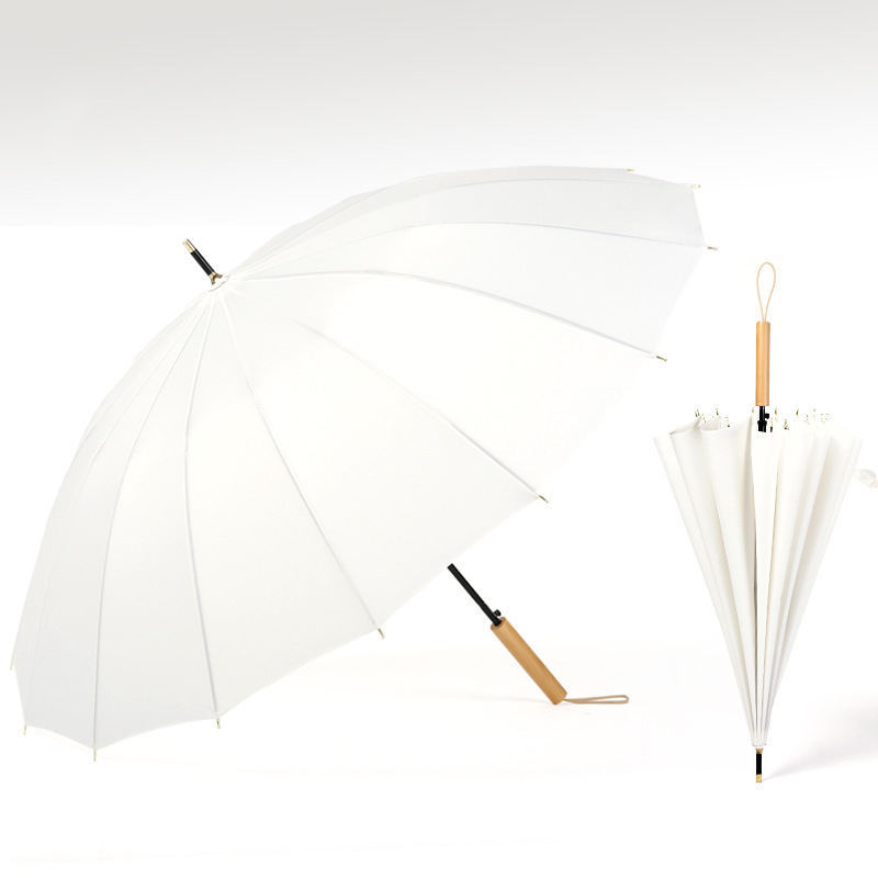 New Style Candy Color 16 Bone Wooden Handle Large Size Straight Pole Umbrella Fashion Long Handle Umbrella