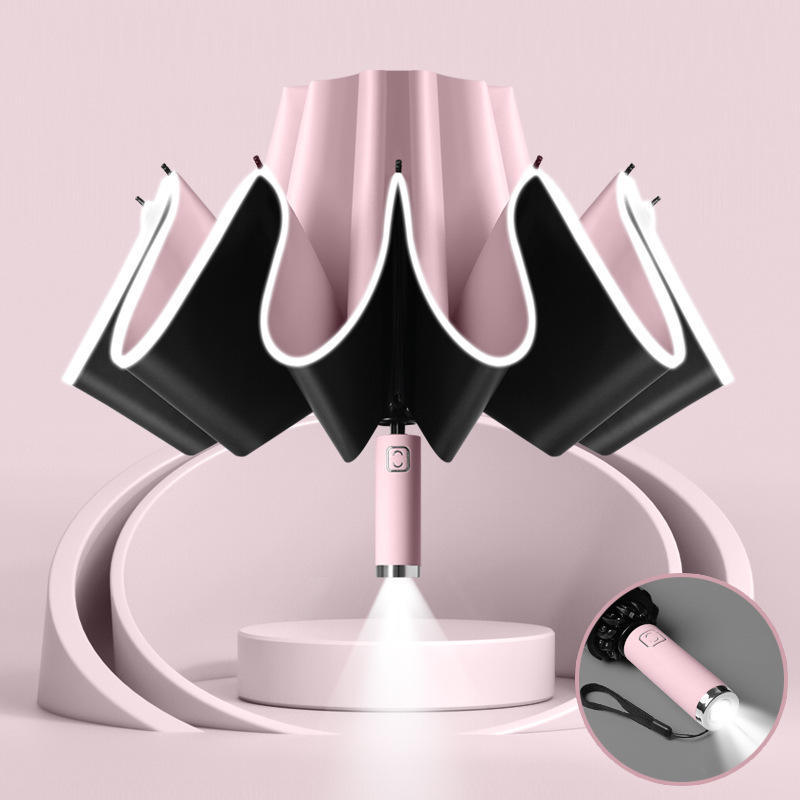 promotional Outdoor sunshade umbrella custom reverse automatic folding parasols umbrella with led light