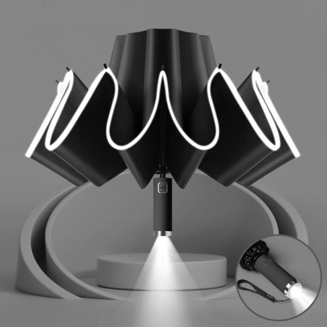 promotional Outdoor sunshade umbrella custom reverse automatic folding parasols umbrella with led light