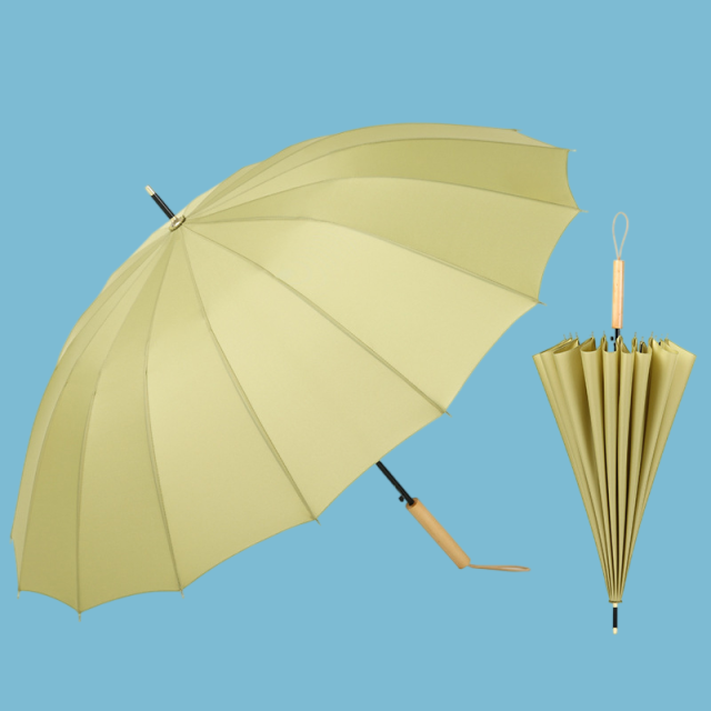 New Style Candy Color 16 Bone Wooden Handle Large Size Straight Pole Umbrella Fashion Long Handle Umbrella