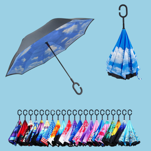 23 inches resistant frame c handle smart reverse umbrella upside-down double layer inverted umbrella