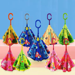 C-shaped Handle Double Layer Polyester Kid Invert Reverse Umbrella