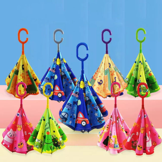 C-shaped Handle Double Layer Polyester Kid Invert Reverse Umbrella