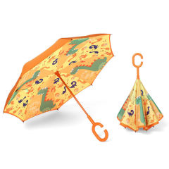 C-shaped Handle Double Layer Polyester Kid Invert Reverse Umbrella