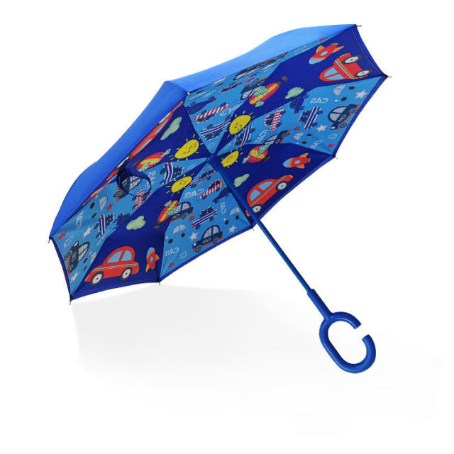 C-shaped Handle Double Layer Polyester Kid Invert Reverse Umbrella