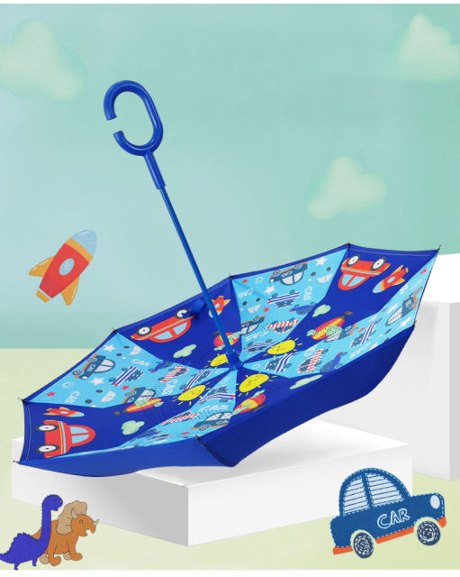 C-shaped Handle Double Layer Polyester Kid Invert Reverse Umbrella