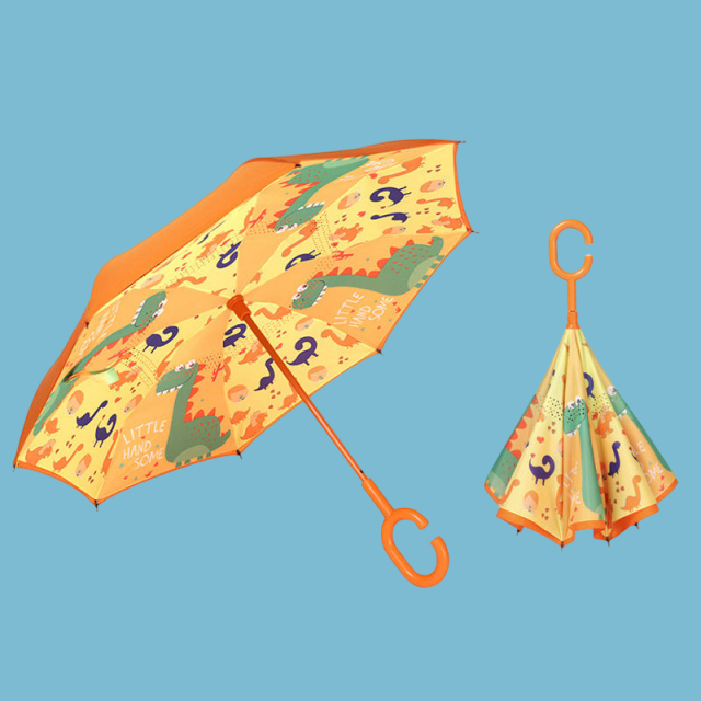 C-shaped Handle Double Layer Polyester Kid Invert Reverse Umbrella