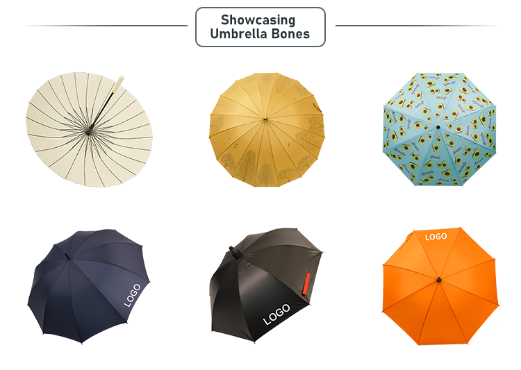 Physical image of customized umbrellas with corporate logos, showing the customization effect