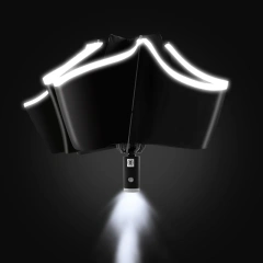 Cheap Recycled Plastic 3 Fold Automatic Umbrella Handle LED Outdoor Solar Umbrella With Led Light With Custom Logo