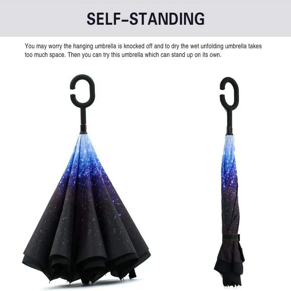 Wholesale Windproof Reverse Folding Double Layer Inverted Umbrella  Magic Flower Paraguas Umbrella  C-Hook Hands for Car