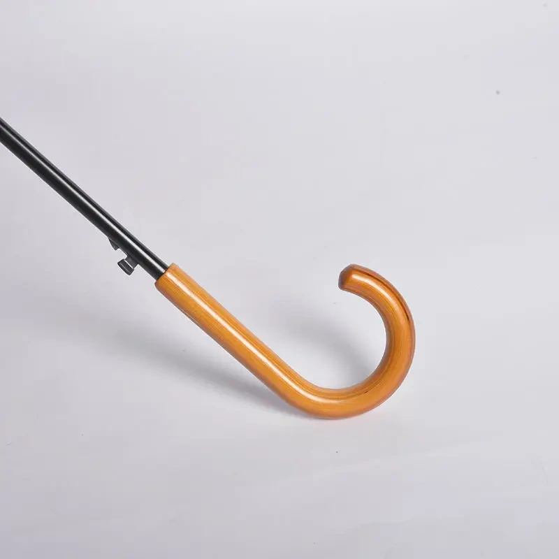 Custom Made Classic Curved Wood Hook Wooden Handle Straight Umbrella for Travel for Store Advertising