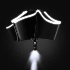 Cheap Recycled Plastic 3 Fold Automatic Umbrella Handle LED Outdoor Solar Umbrella With Led Light With Custom Logo