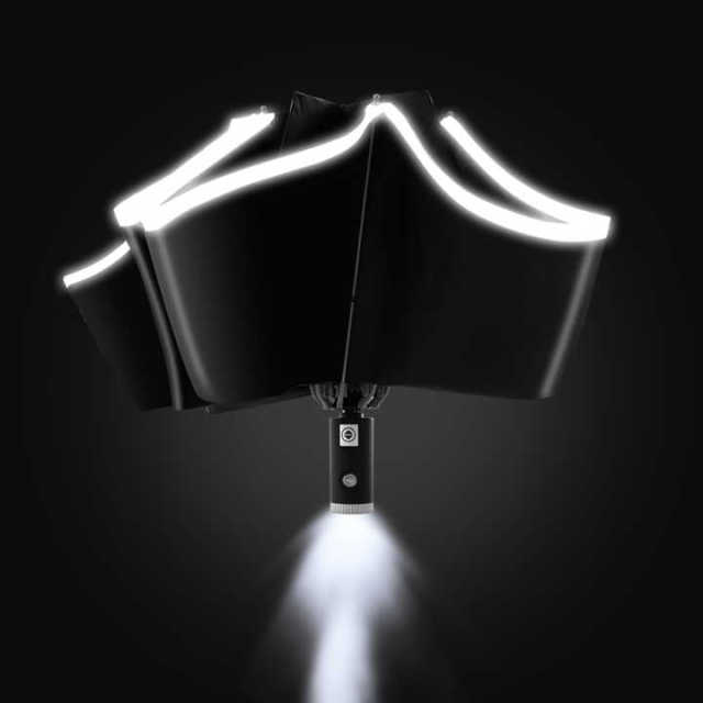 Cheap Recycled Plastic 3 Fold Automatic Umbrella Handle LED Outdoor Solar Umbrella With Led Light With Custom Logo