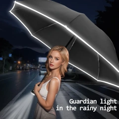 Cheap Recycled Plastic 3 Fold Automatic Umbrella Handle LED Outdoor Solar Umbrella With Led Light With Custom Logo