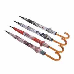 Custom Made Classic Curved Wood Hook Wooden Handle Straight Umbrella for Travel for Store Advertising