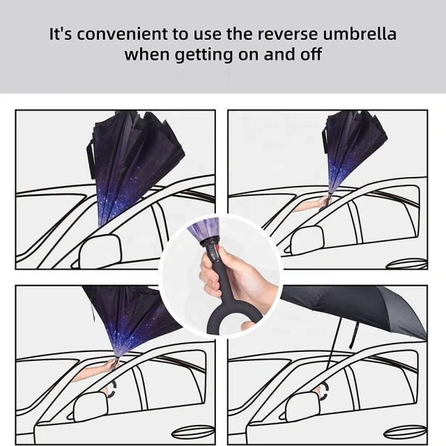 Wholesale Windproof Reverse Folding Double Layer Inverted Umbrella  Magic Flower Paraguas Umbrella  C-Hook Hands for Car