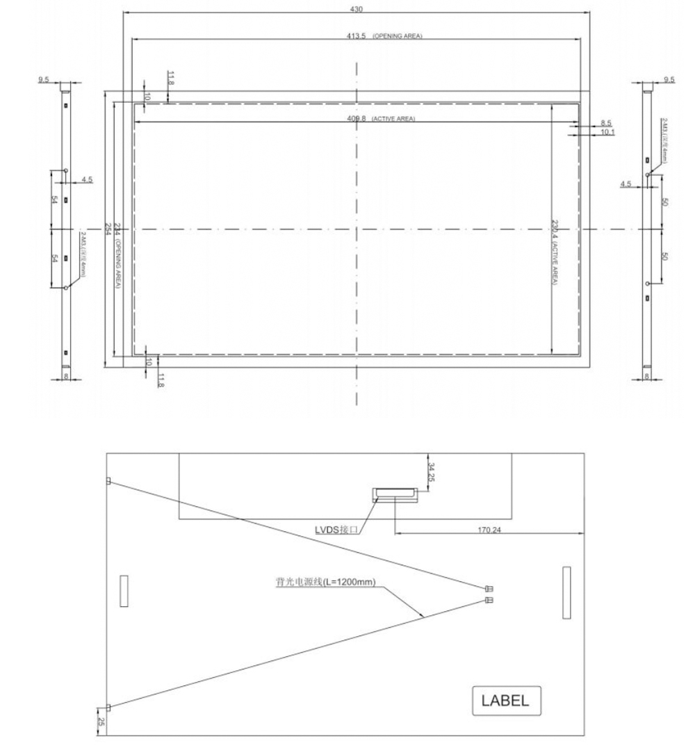 18.5 inch 1920x1080 30PIN LVDS LCD Module