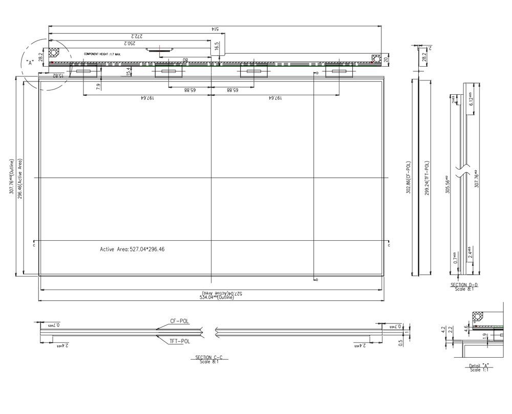 23.8 Inch 1920x1080 30PIN LVDS 500nit LCD Module