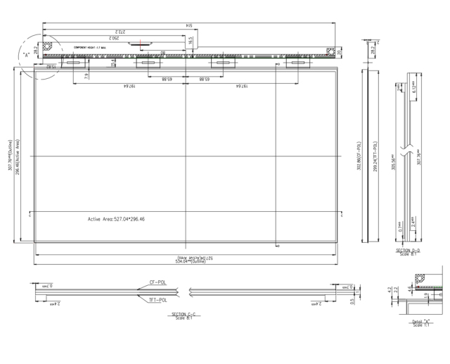 23.8 Inch 1920x1080 30PIN LVDS 500nit LCD Module