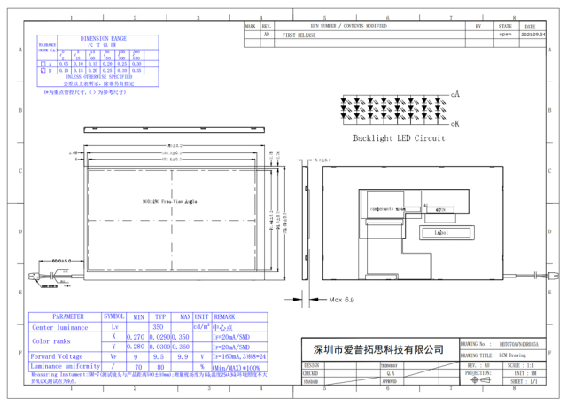 7 Inch 800x480 Resistive Touch Panel 40PIN RGB LCD Module