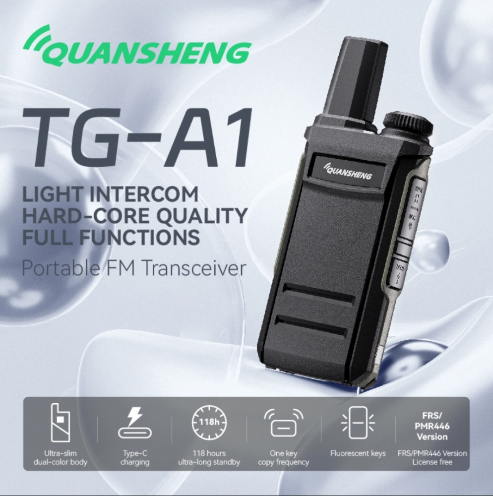 OpenSourceSDRLab TG-A1 Ultra Slim Walkie Talkie Fluorescent Keys One Key & Wireless Frequency Copy Type-C Portable FM Transceiver