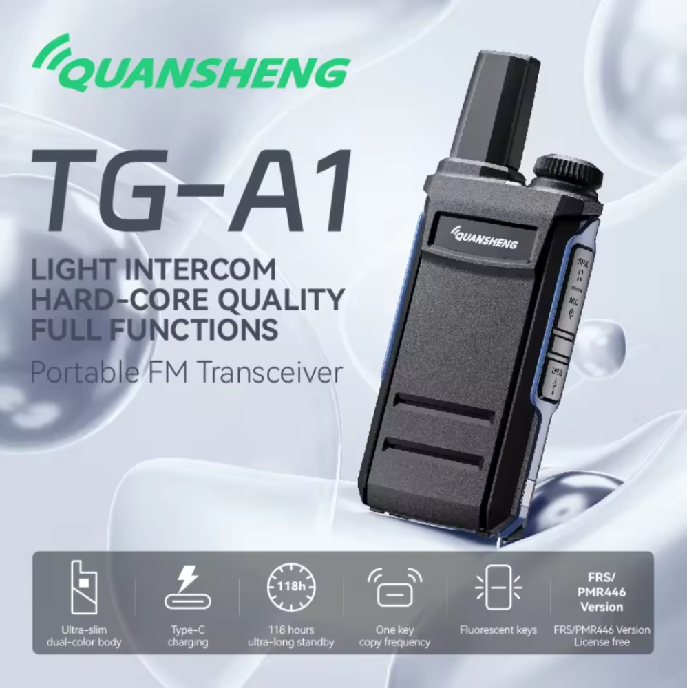 OpenSourceSDRLab TG-A1 Ultra Slim Walkie Talkie Fluorescent Keys One Key & Wireless Frequency Copy Type-C Portable FM Transceiver