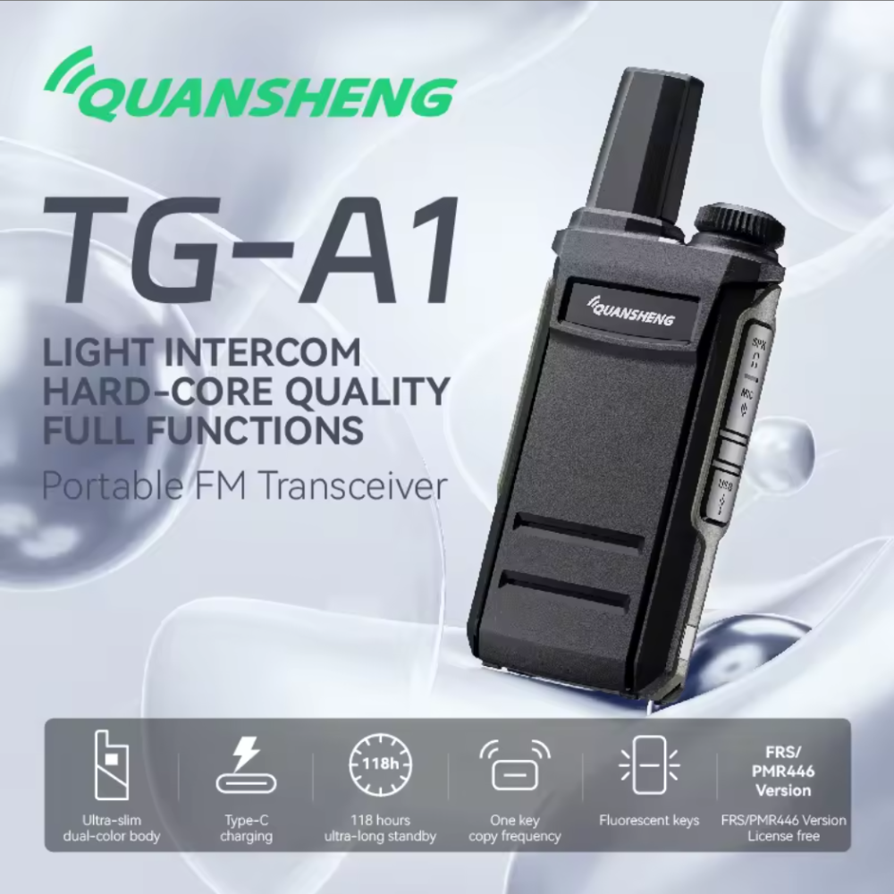 OpenSourceSDRLab TG-A1 Ultra Slim Walkie Talkie Fluorescent Keys One Key & Wireless Frequency Copy Type-C Portable FM Transceiver