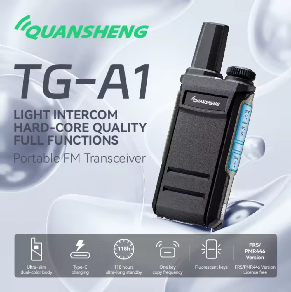 OpenSourceSDRLab TG-A1 Ultra Slim Walkie Talkie Fluorescent Keys One Key & Wireless Frequency Copy Type-C Portable FM Transceiver