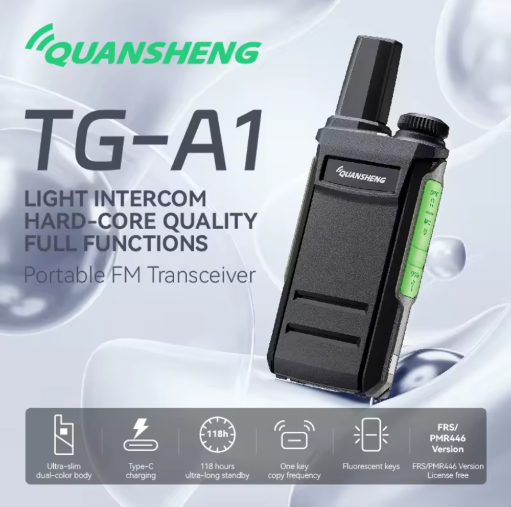 OpenSourceSDRLab TG-A1 Ultra Slim Walkie Talkie Fluorescent Keys One Key & Wireless Frequency Copy Type-C Portable FM Transceiver