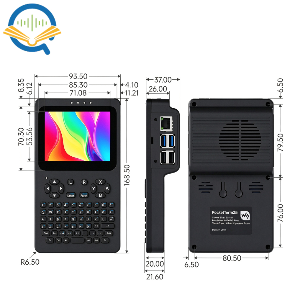 OpenSourceSDRLab PocketTerm35 Palm Linux Full Fit Touch Screen Supports Raspberry Pi 4B/5 Development and Debugging Devices