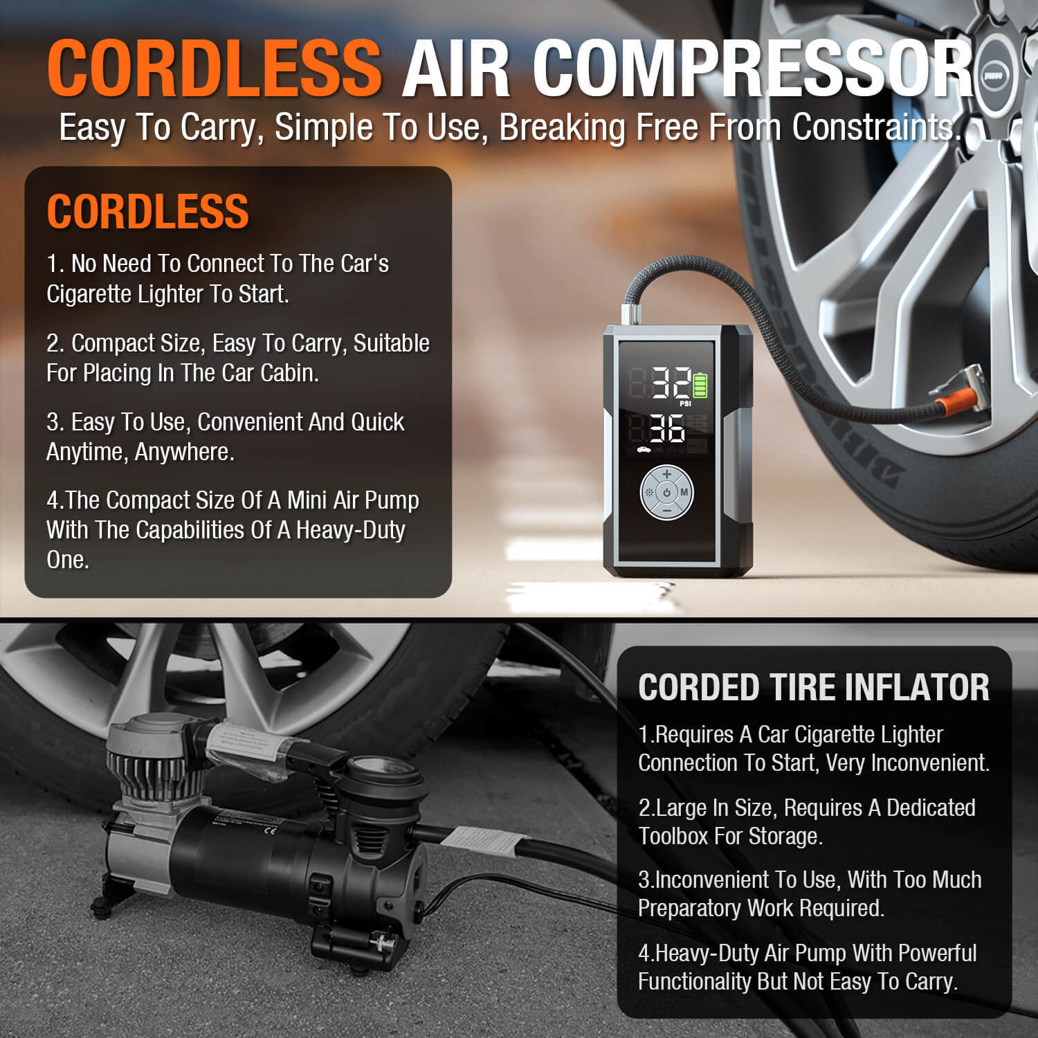 Air5-200 grey Portable 12V Electric Car Air Compressor Pump New Car Air Pump Manufacturer for Tire Pressure Monitoring Cars Bikes,GZ Jolly Flying Ltd