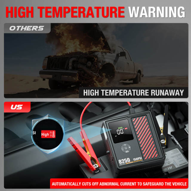JF Starter CS02-PRO-8250 | CCA 760, 13200mAh Portable Car Jump Starter & Power Bank & air pump | For 8.0L Gasoline / 6.0L Diesel Engines  |  OEM Customizable,GZ Jolly Flying Ltd